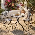 COIMBRA - set due sedie pieghevoli e tavolo rotondo con decori
