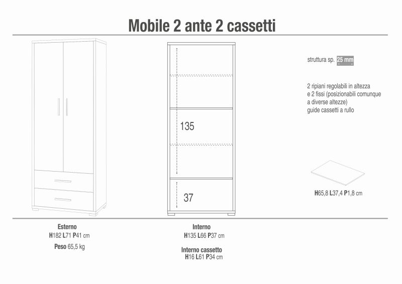 GARE - armadio moderno con due ante e due cassetti