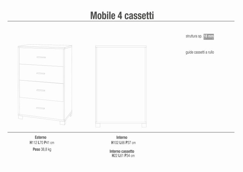 NIK - cassettiera con 4 cassetti