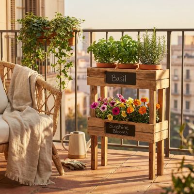 MALTA - fioriera a due livelli in legno di mogano