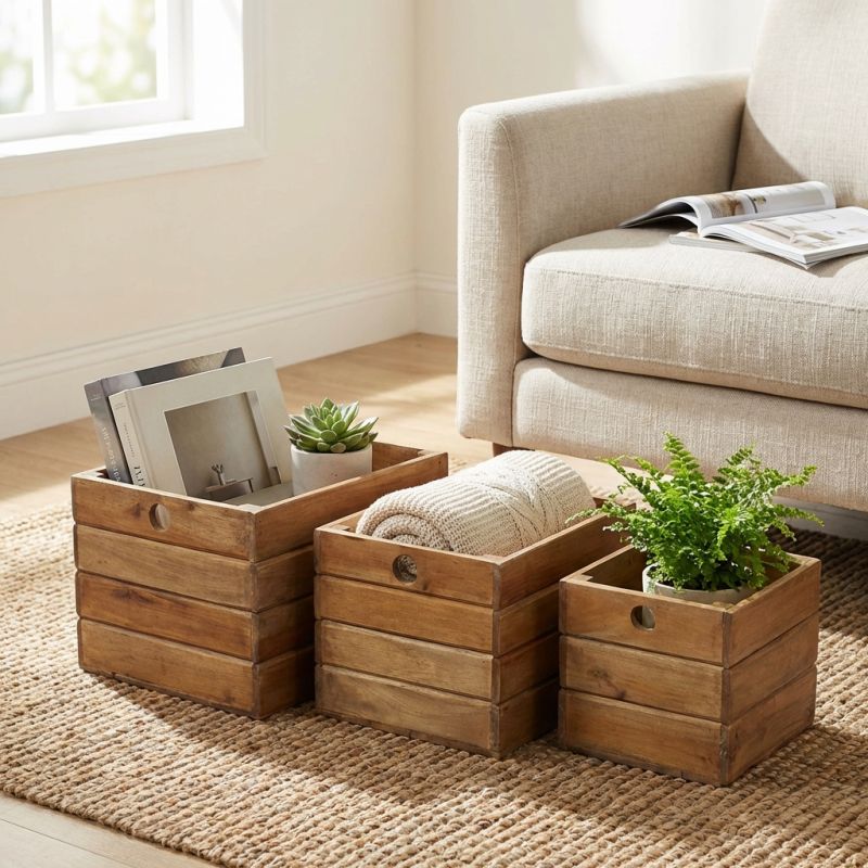 SUSAN - set di 3 cassette in legno di mogano