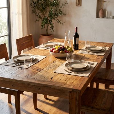 PERSEUS - tavolo da pranzo fisso in legno riciclato