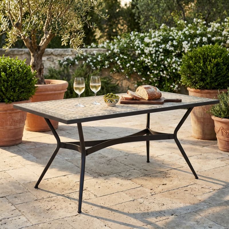BRAIS - tavolo con piano rettangolare e mosaico beige e antracite