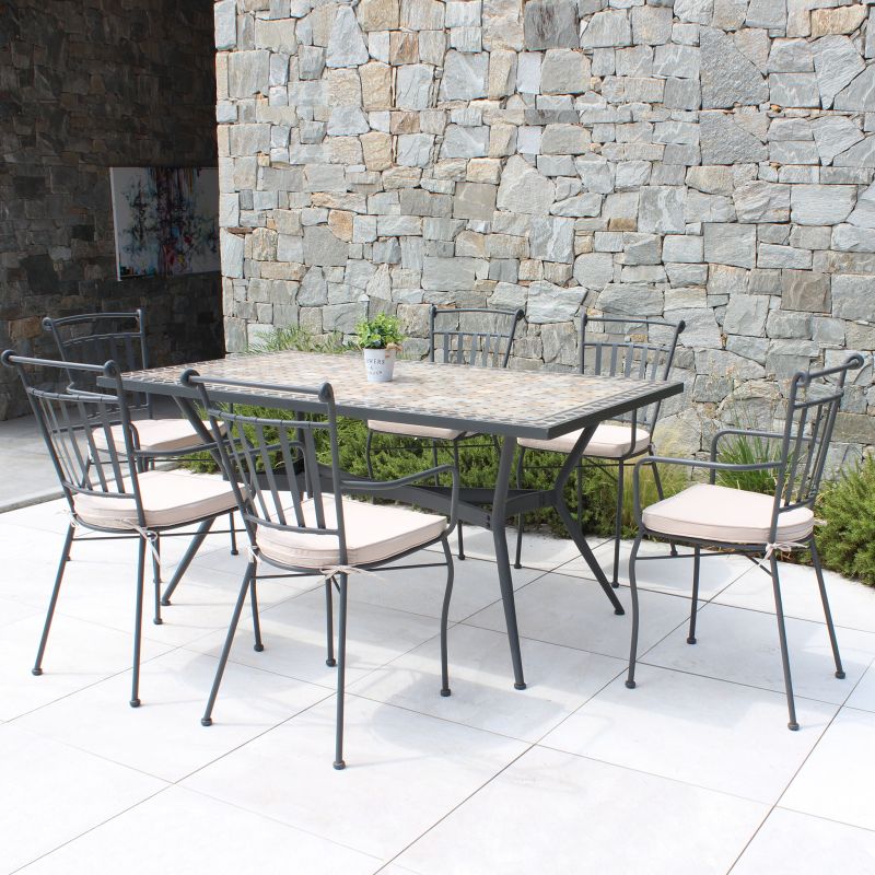 BRAIS - tavolo con piano rettangolare e mosaico beige e antracite