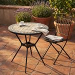 BRAIS - tavolo con piano rotondo e mosaico beige e antracite