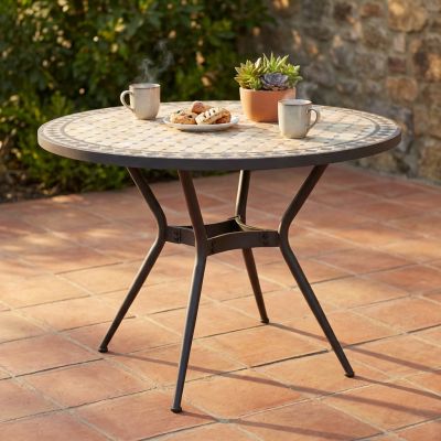 BRAIS - tavolo con piano rotondo e mosaico beige e antracite