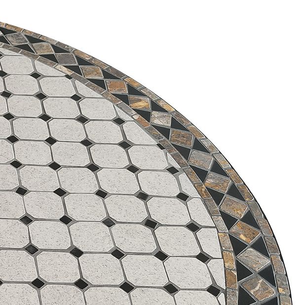ANXO - tavolo con piano rotondo e mosaico beige e antracite