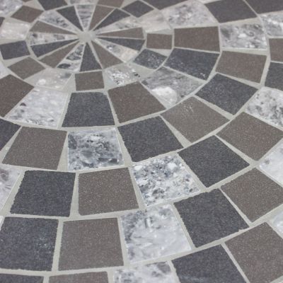 OBIDOS - tavolo con piano rotondo e mosaico grigio chiaro, grigio e antracite