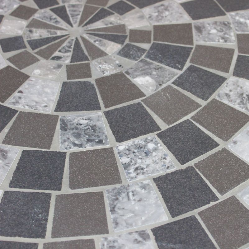 OBIDOS - tavolo con piano rotondo e mosaico grigio chiaro, grigio e antracite