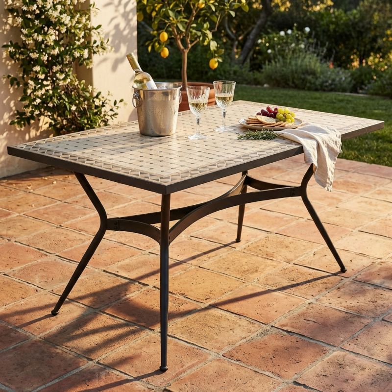 ANXO - tavolo con piano rettangolare e mosaico beige e antracite
