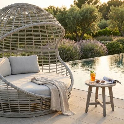 AITANA - conchiglione con struttura in alluminio wicker grigio chiaro