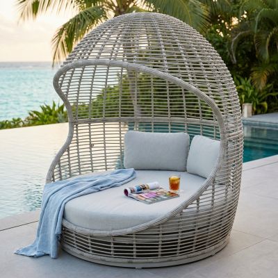 AITANA - conchiglione con struttura in alluminio wicker grigio chiaro