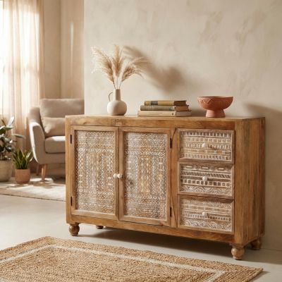 VIGGO - mobile in legno di mango con 2 ante e 3 cassetti