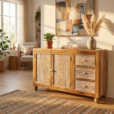 VIGGO - mobile in legno di mango con 2 ante e 3 cassetti
