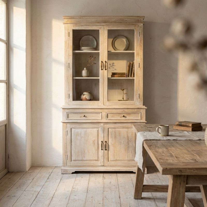 ALTER - credenza con vetrina in legno di mango