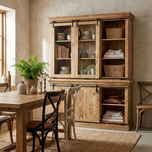 PETRA - mobile in legno di mango con 2 ante, 3 mensole e 3 cassetti
