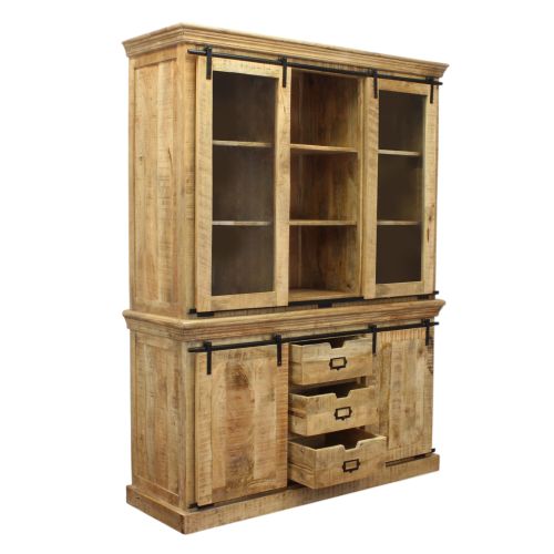 PETRA - mobile in legno di mango con 2 ante, 3 mensole e 3 cassetti