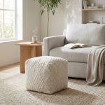 VALZER - pouf in lana avorio con decoro 40 x 40