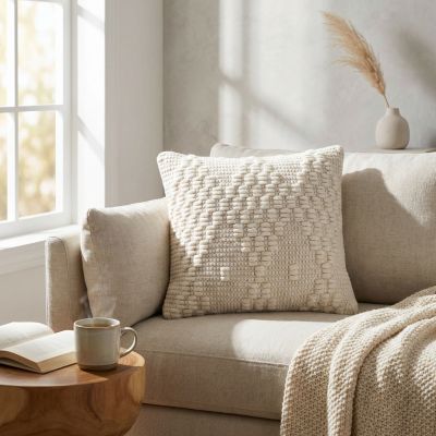 VALZER - cuscino in lana avorio con decoro 45 x 45