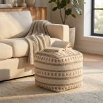 FRIDA - pouf in lana avorio con decoro 40 x 40