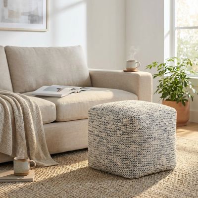 IVOR - pouf in lana avorio con decoro 40 x 40