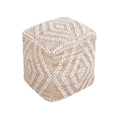MEGAN - pouf in lana avorio con decoro 40 x 40