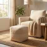 MIRANDA - pouf in lana avorio con decoro 40 x 40