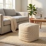 TESSA - pouf in lana avorio con decoro 40 x 40