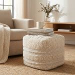 TESSA - pouf in lana avorio con decoro 40 x 40