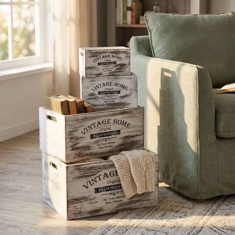 GISELA - set di 4 cassette in legno 