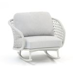 GLENDA - poltrona dondolo con struttura in allumino bianco e con corda grigio mélange
