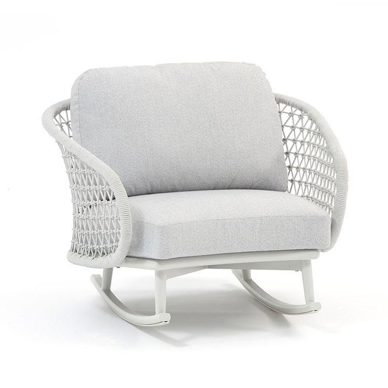 GLENDA - poltrona dondolo con struttura in allumino bianco e con corda grigio mélange