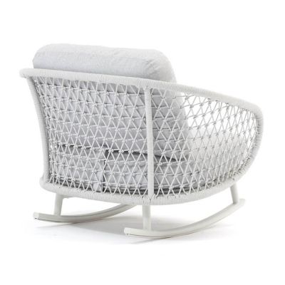 GLENDA - poltrona dondolo con struttura in allumino bianco e con corda grigio mélange