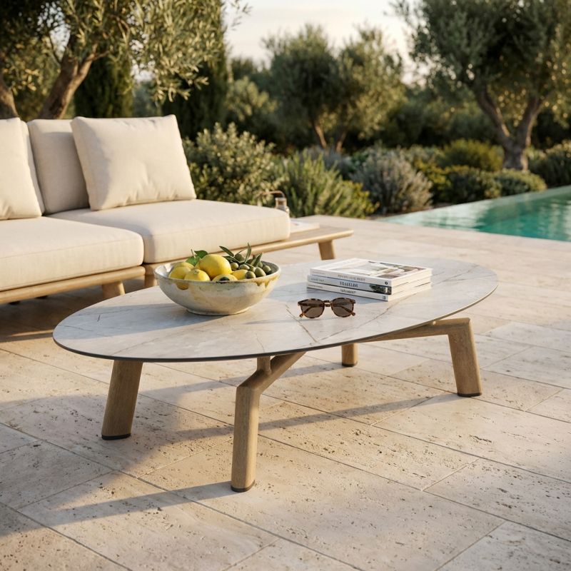 GAMORA - tavolino con struttura in alluminio effetto legno