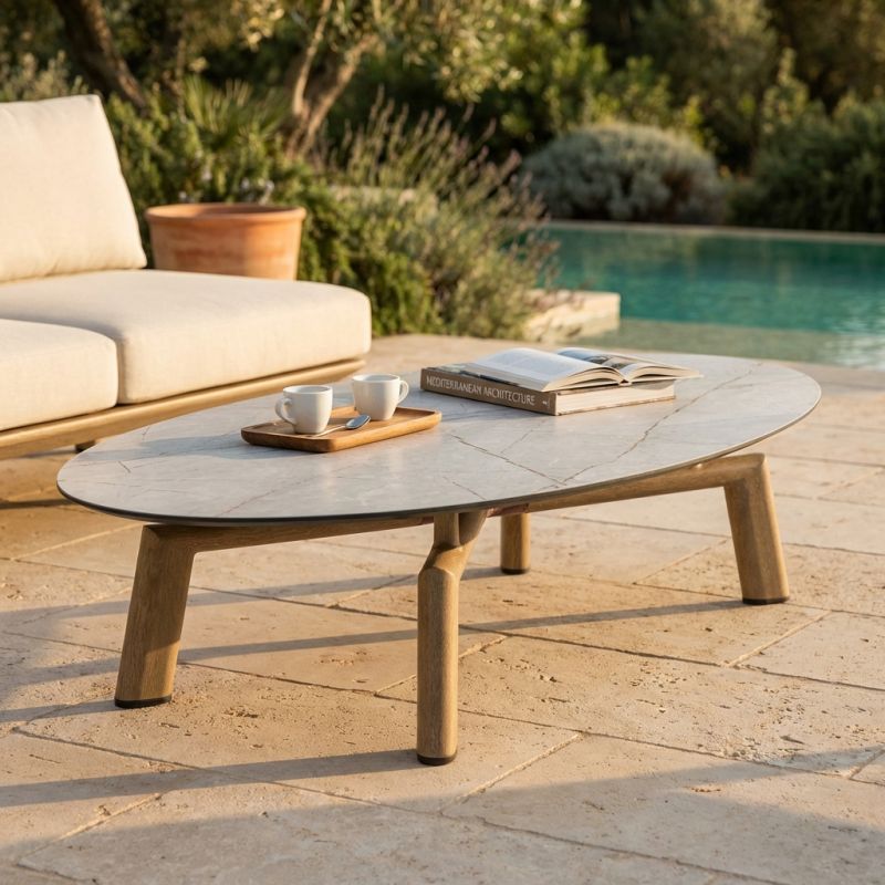 GAMORA - tavolino con struttura in alluminio effetto legno
