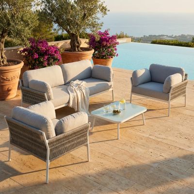 GALASSIA - salotto con struttura in alluminio bianco, rosso o antracite, rivestimento in corda in pvc