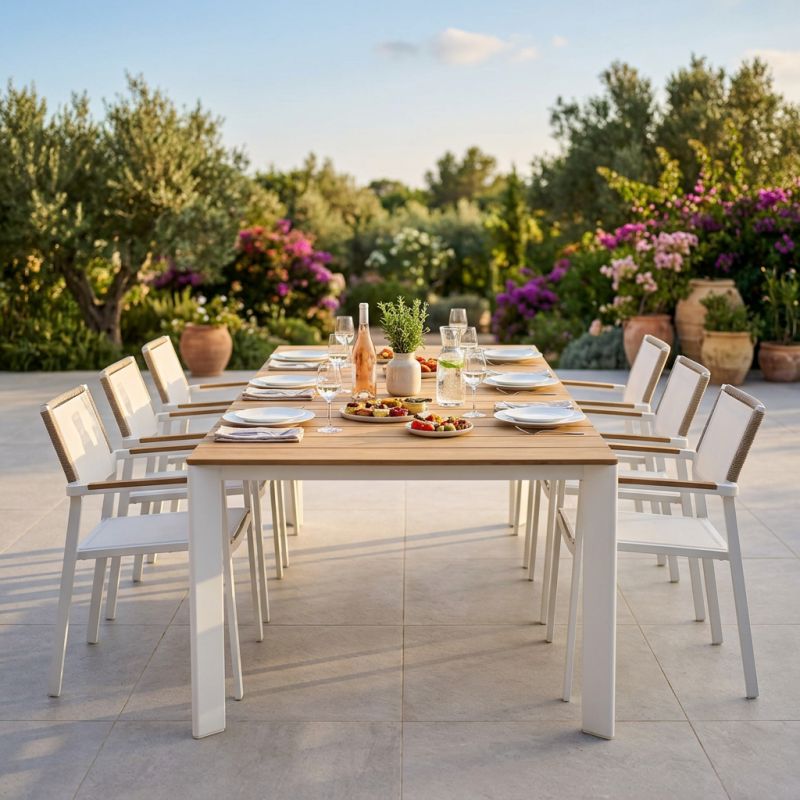 COPERNICO - struttura in alluminio verniciato bianco o antracite, piano in teak