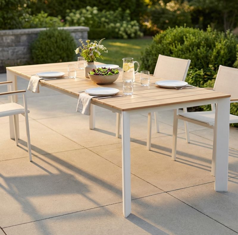COPERNICO - struttura in alluminio verniciato bianco o antracite, piano in teak