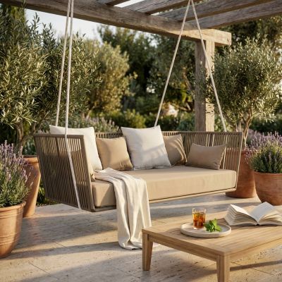 VELASCO - divano altalena con struttura in alluminio verniciato taupe
