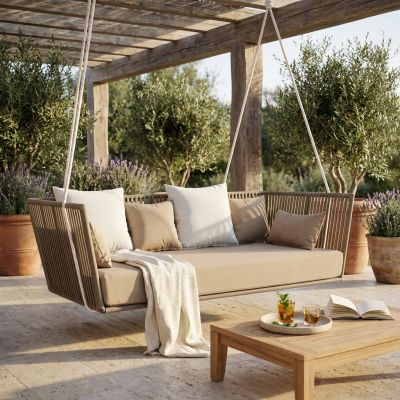 VELASCO - divano altalena con struttura in alluminio verniciato taupe