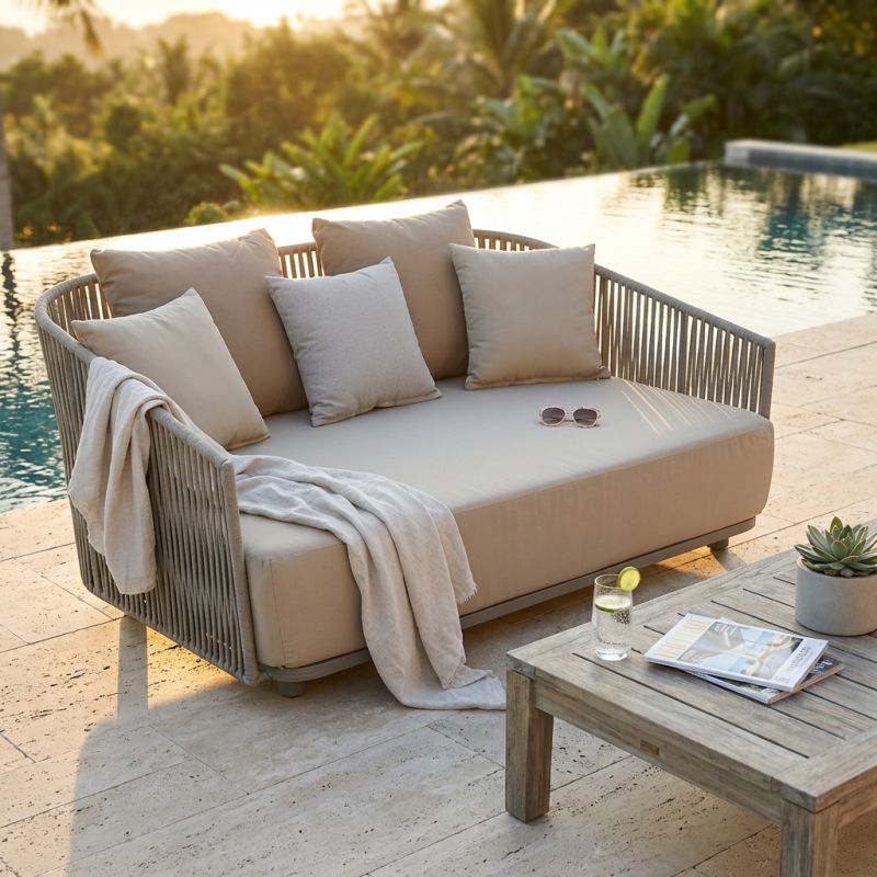 VELASCO - divano con struttura in alluminio verniciato taupe e fettucce in pvc