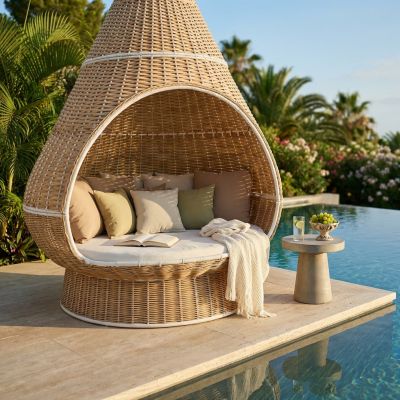 MELODIA - conchiglione con struttura in alluminio verniciato rivestito in rattan