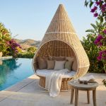 MELODIA - conchiglione con struttura in alluminio verniciato rivestito in rattan