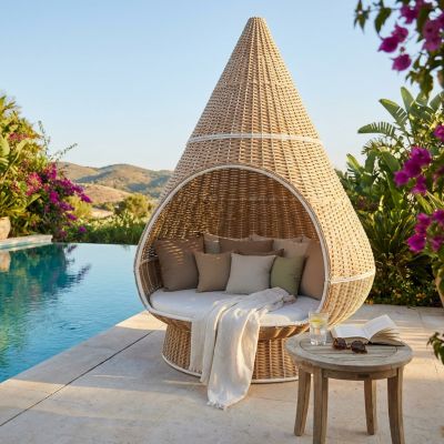 MELODIA - conchiglione con struttura in alluminio verniciato rivestito in rattan