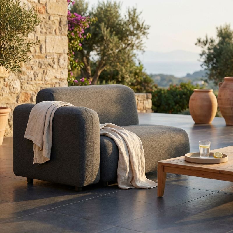 MAMBO - divano dx con struttura in alluminio e tessuto idrorepellente