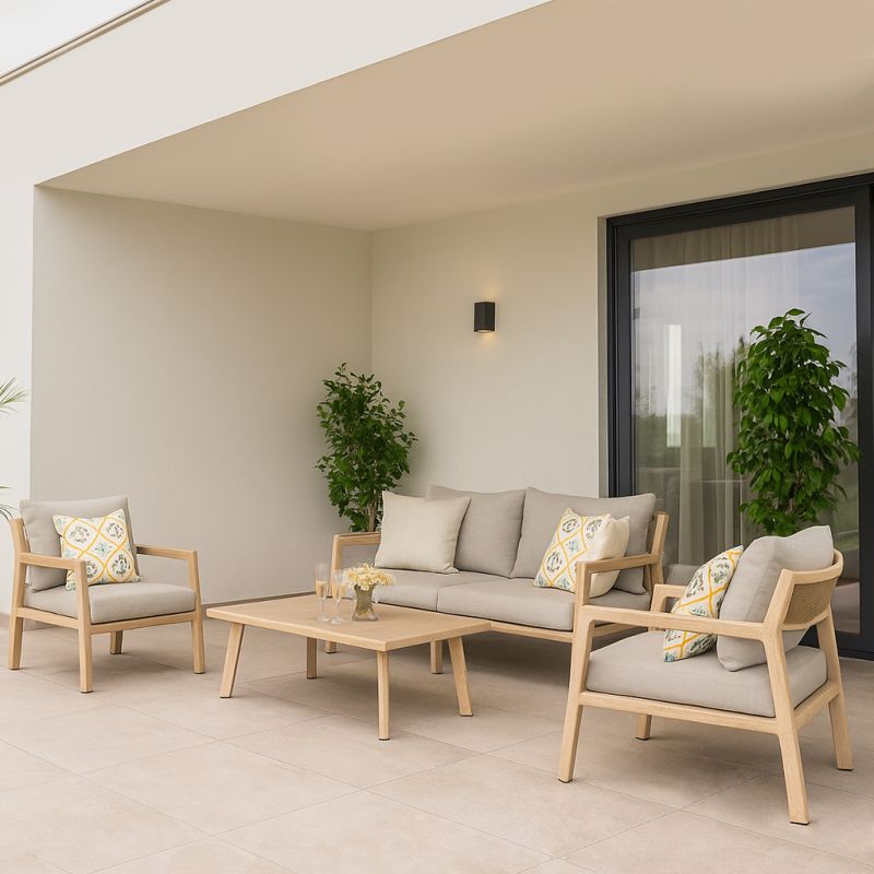 ENCANTO - salotto con struttura in alluminio verniciato effetto legno e cuscineria