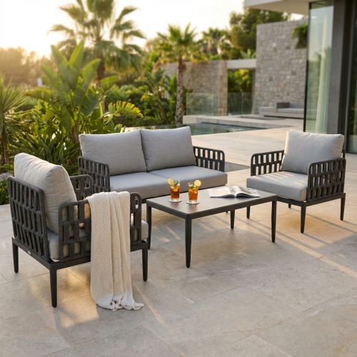 CASCADA - salotto outdoor con struttura in alluminio grigio chiaro, antracite o naturale