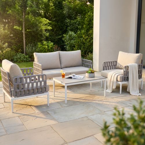CASCADA - salotto outdoor con struttura in alluminio grigio chiaro, antracite o naturale