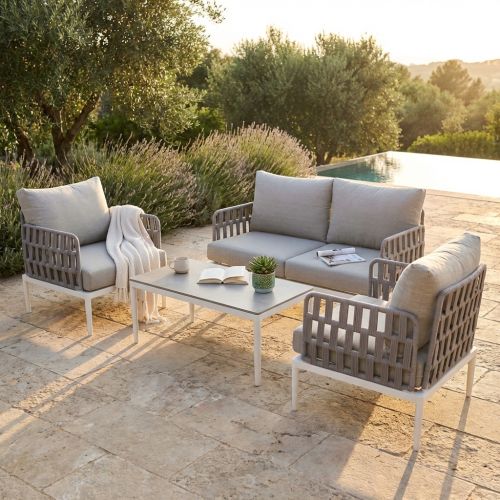 CASCADA - salotto outdoor con struttura in alluminio grigio chiaro, antracite o naturale
