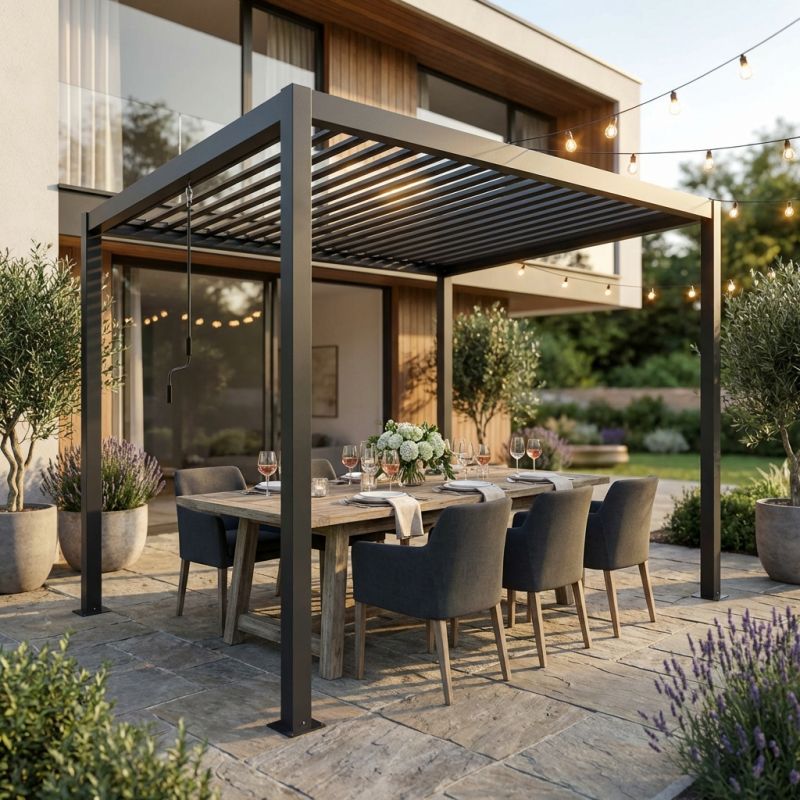 MAHONEY - pergola bioclimatica in alluminio 3x4 con doppia lamella a movimentazione manuale